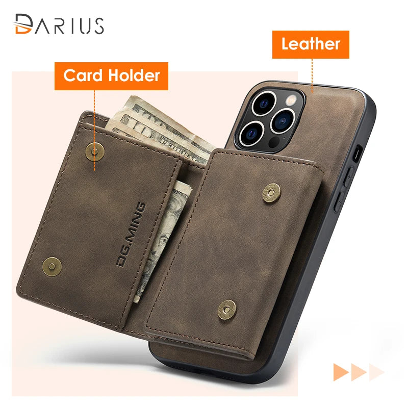 Magnetic Card Holder Leather iPhone Case - DealJustDeal