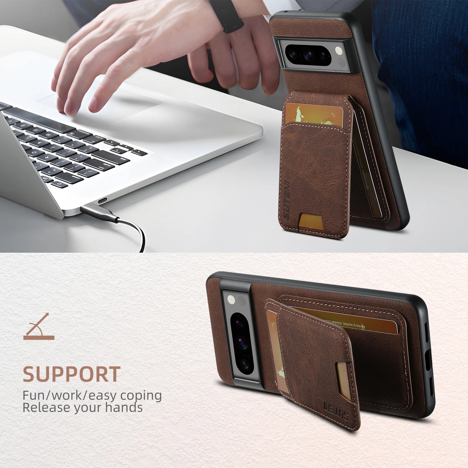Leather Wallet Card Slot Magnetic Google Case - DealJustDeal