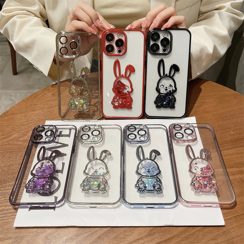 Cute Bear Quicksand Glitter iPhone Case With Transparent Camera Protector - DealJustDeal
