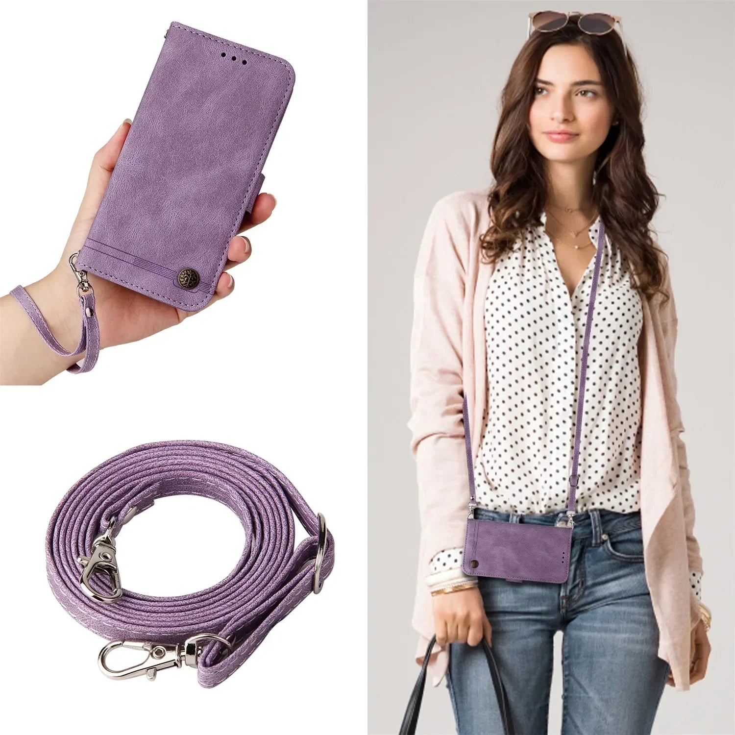 Shoulder strap Magnetic Wallet Leather Flip Galaxy Note and S Case - DealJustDeal