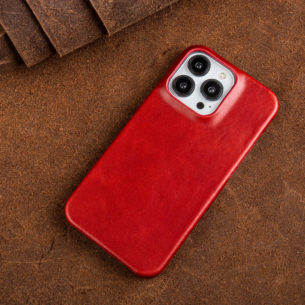 Aesthetic Vintage Retro Oil Wax Luxury Genuine Leather iPhone Case - DealJustDeal