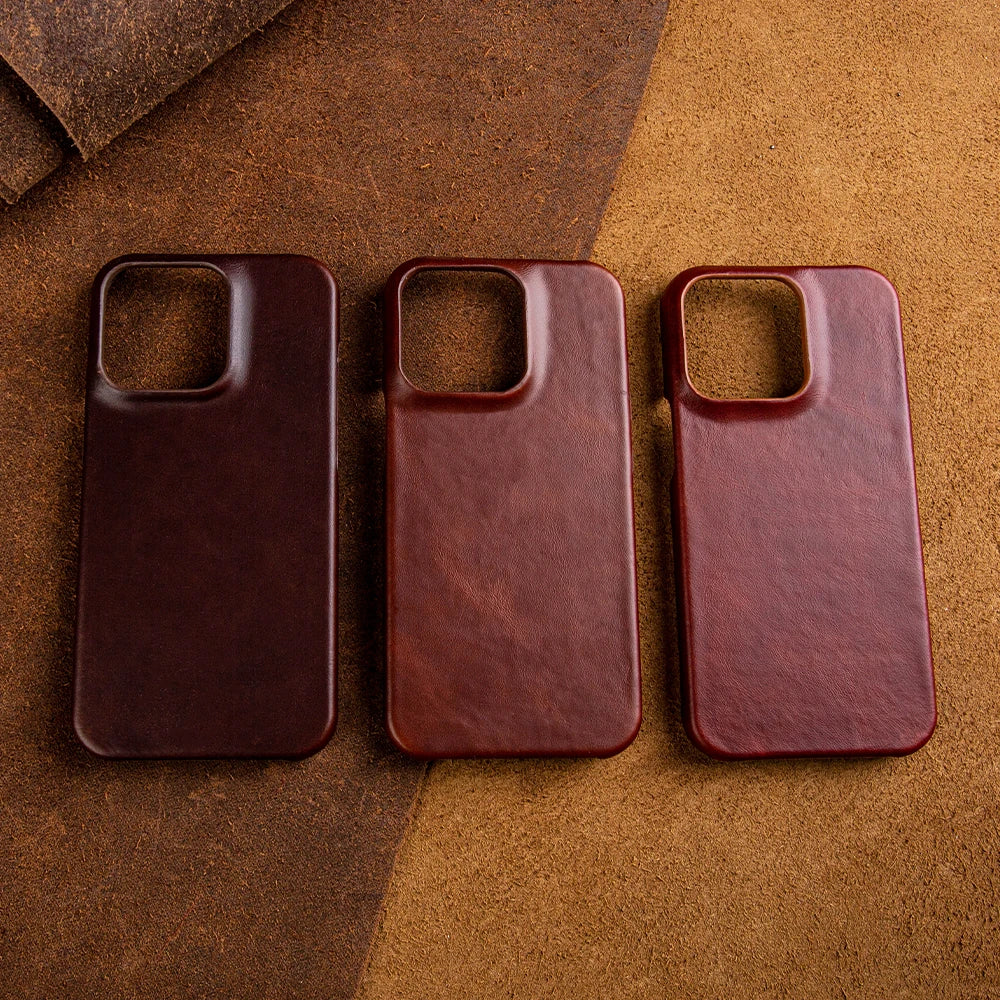 Aesthetic Vintage Retro Oil Wax Luxury Genuine Leather iPhone Case - DealJustDeal