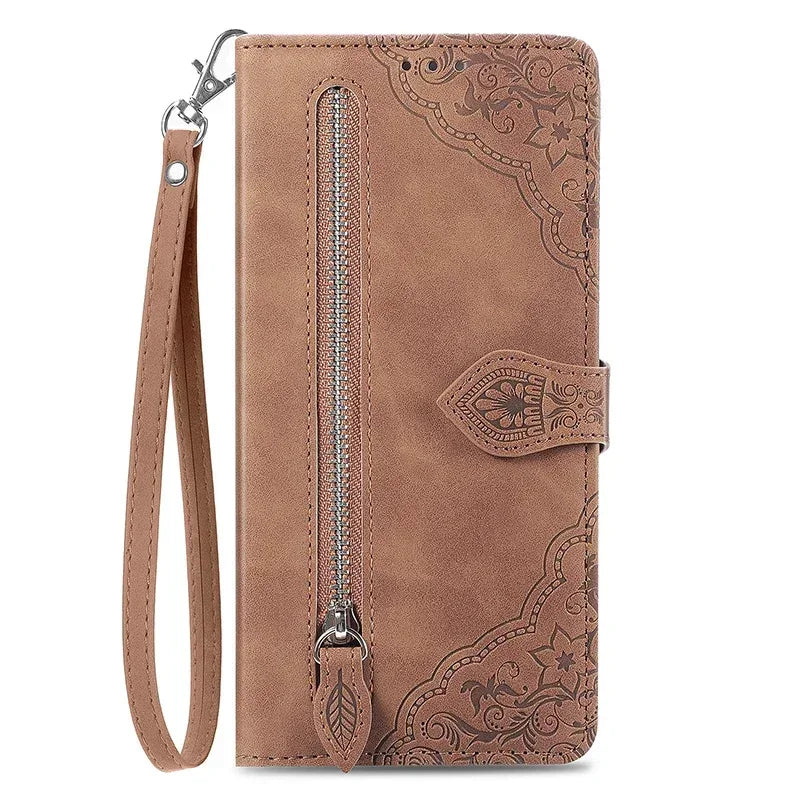 Anti-Scratch Magnetic Zipper Leather Flip Wallet Google Case - DealJustDeal