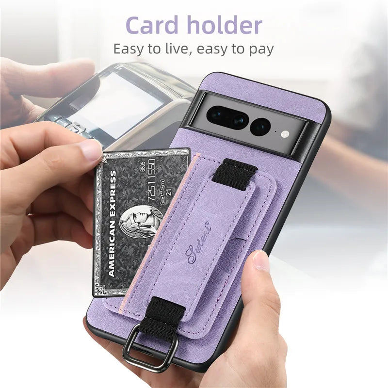 Wrist strap Wallet Pocket Leather Google Case - DealJustDeal