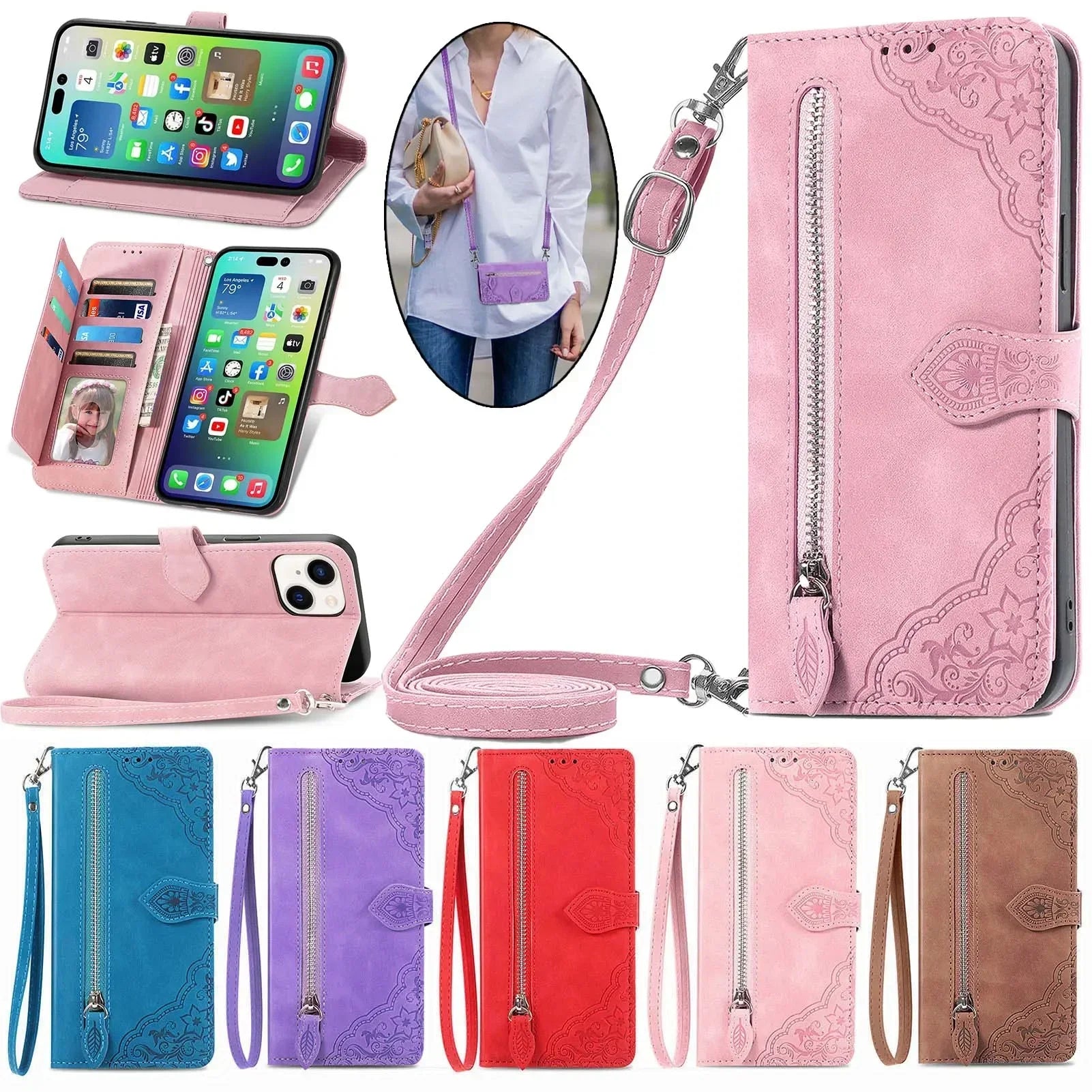 Anti-Scratch Magnetic Zipper Leather Flip Wallet Google Case - DealJustDeal