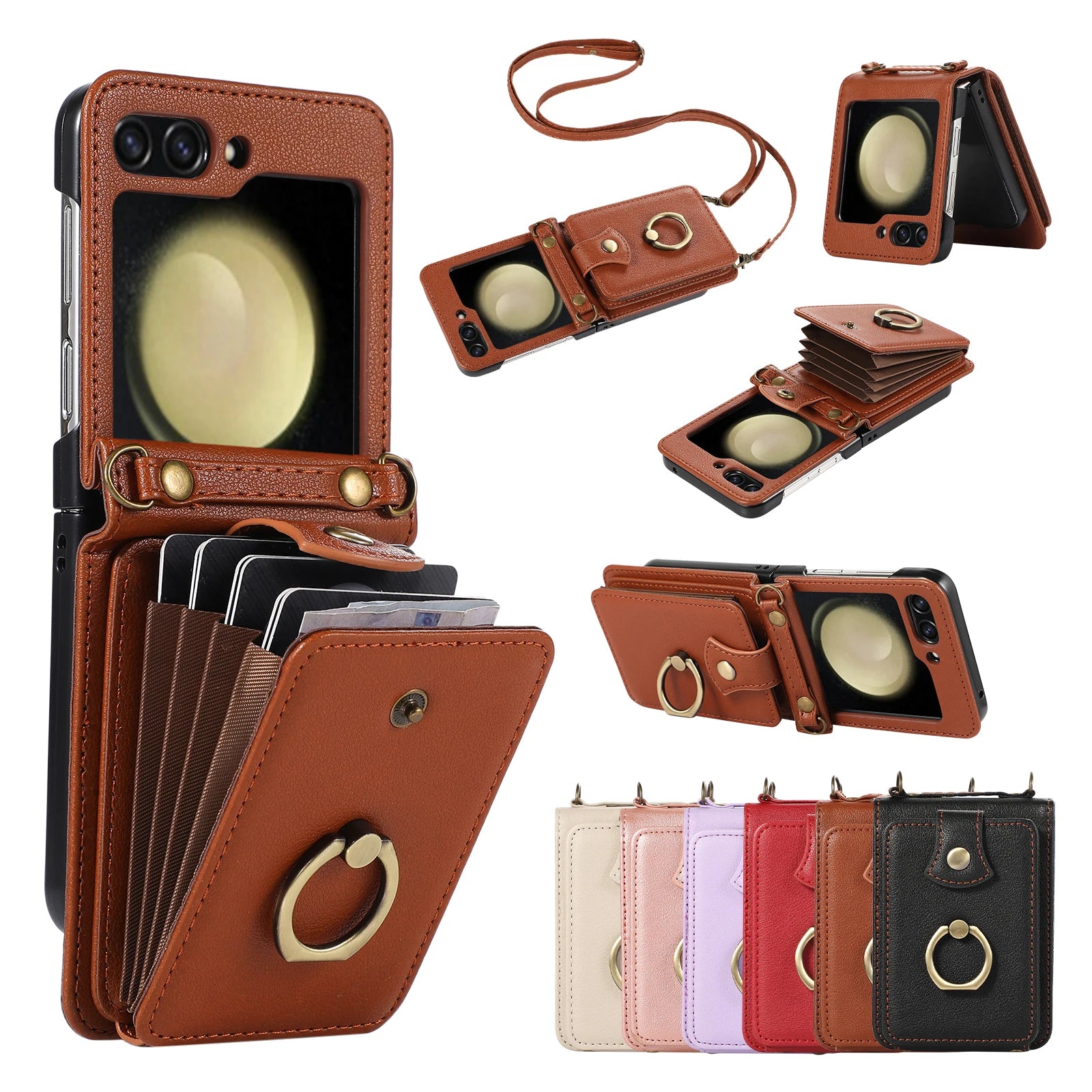 Crossbody Leather Cards Slot Wallet Galaxy Z Flip Case - DealJustDeal