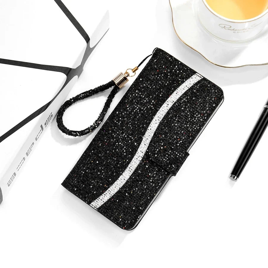 Glitter Anti-fall Wallet Flip Leather iPhone Case - DealJustDeal