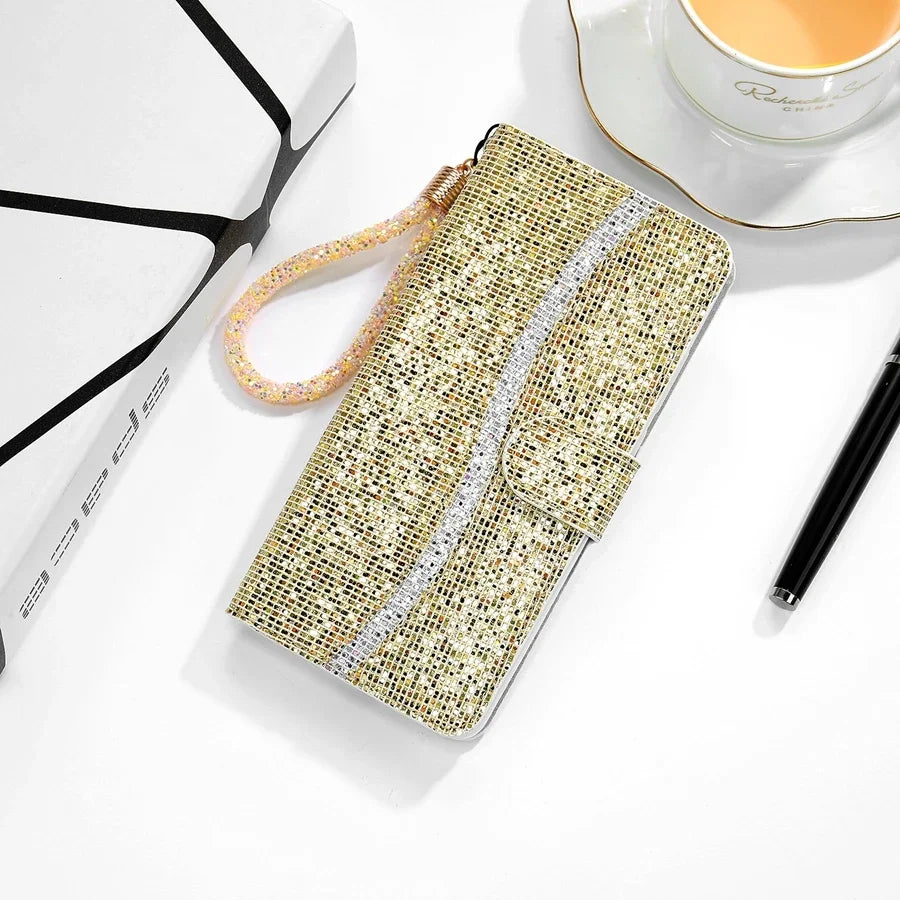 Glitter Anti-fall Wallet Flip Leather iPhone Case - DealJustDeal