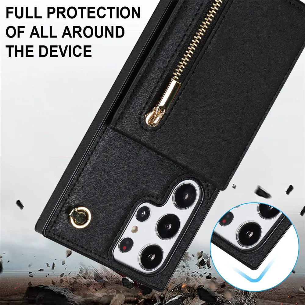 Matte Kickstand Cards Slot Zipper Wallet Galaxy Note Case - DealJustDeal