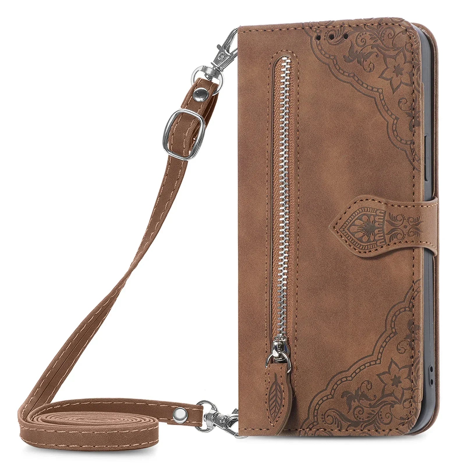 Anti-Scratch Magnetic Zipper Leather Flip Wallet Google Case - DealJustDeal