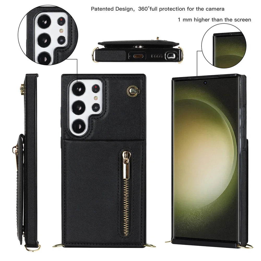 Matte Kickstand Cards Slot Zipper Wallet Galaxy Note Case - DealJustDeal