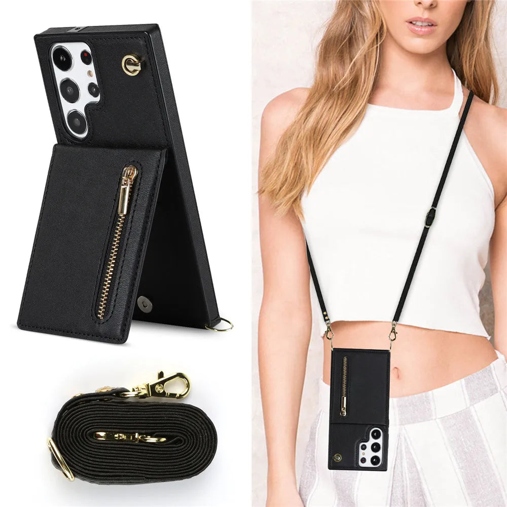 Matte Kickstand Cards Slot Zipper Wallet Galaxy Note Case - DealJustDeal