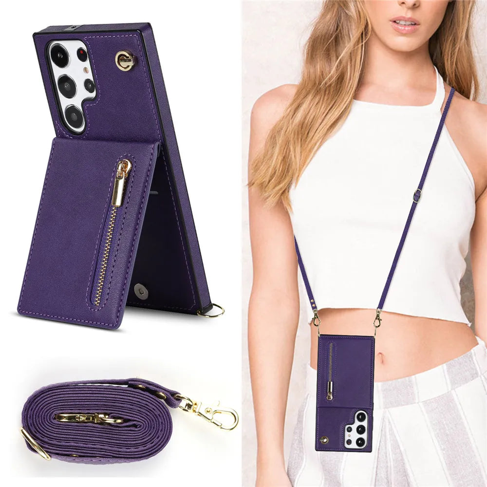 Matte Kickstand Cards Slot Zipper Wallet Galaxy Note Case - DealJustDeal