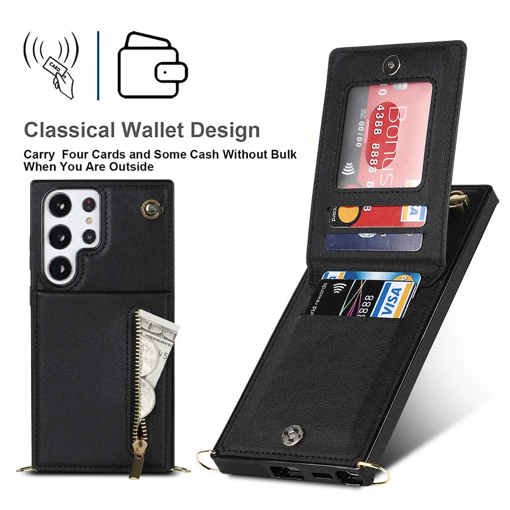 Matte Kickstand Cards Slot Zipper Wallet Galaxy Note Case - DealJustDeal