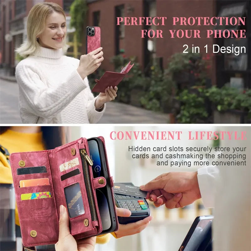 Card Pocket Wallet Magnetic Leather iPhone Case - DealJustDeal