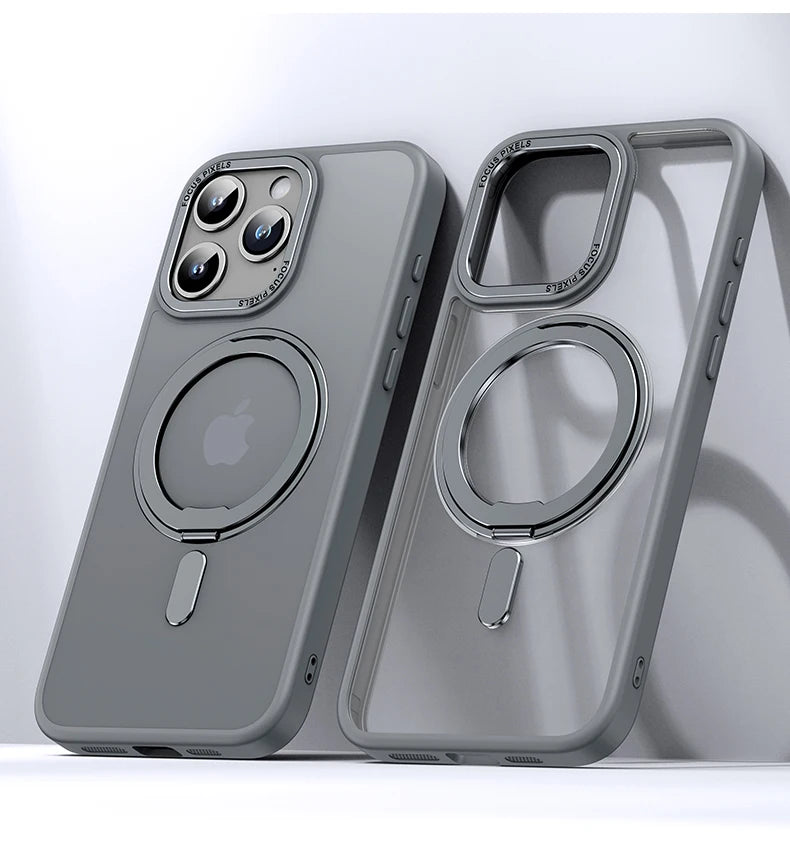 Frosted Transparent Magnetic 360°Rotation Stand iPhone Case With Ring Holder - DealJustDeal