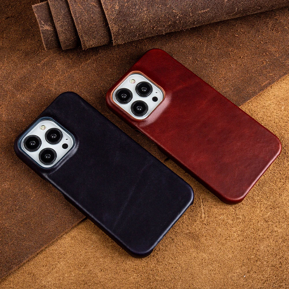 Aesthetic Vintage Retro Oil Wax Luxury Genuine Leather iPhone Case - DealJustDeal