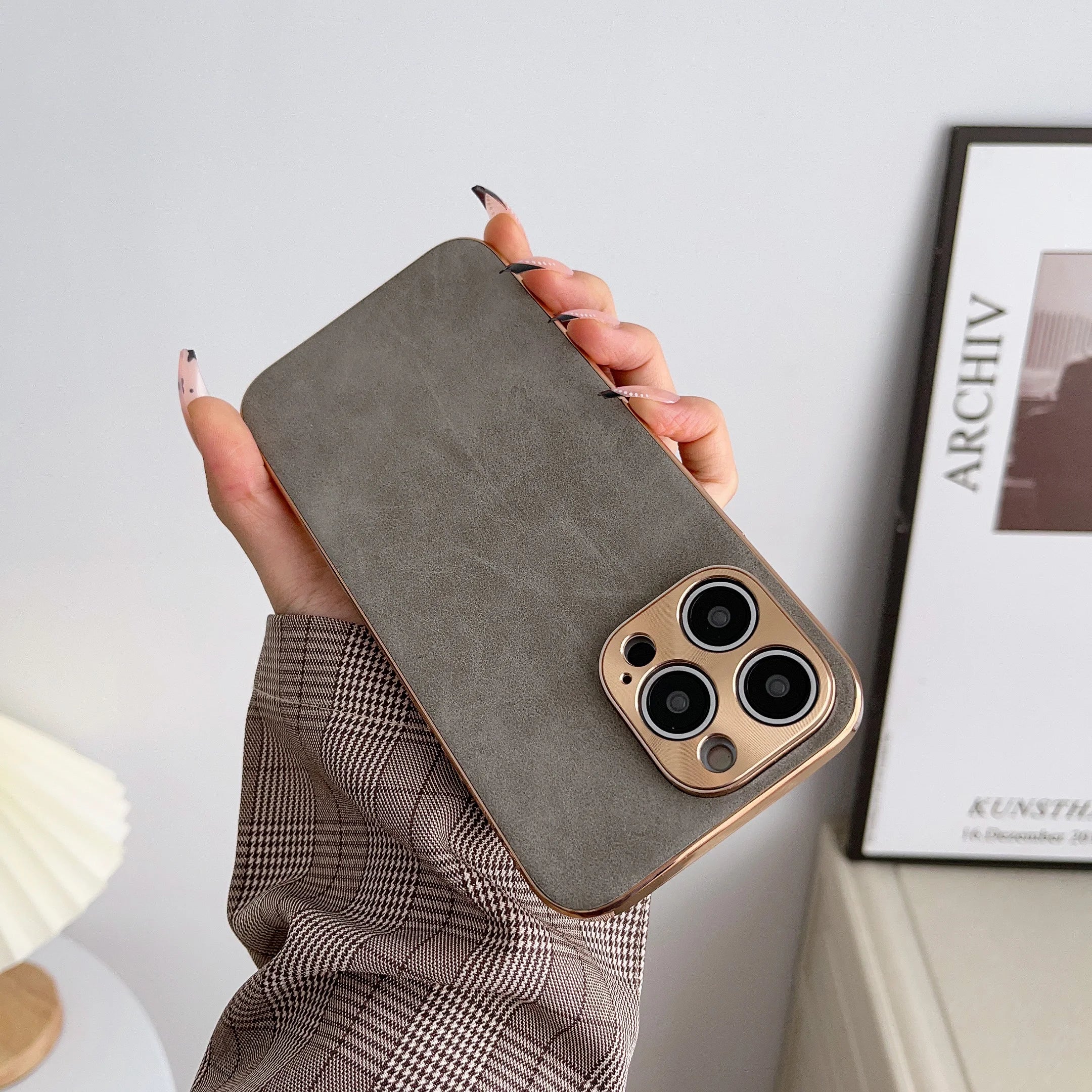 Electroplated Frame Leather iPhone Case - DealJustDeal