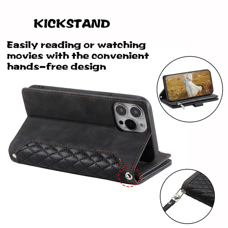 Long Lanyard Magnetic Flip Leather iPhone Case - DealJustDeal
