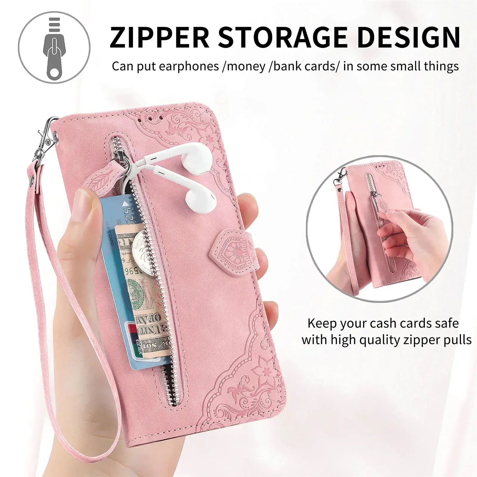 Anti-Scratch Magnetic Zipper Leather Flip Wallet Google Case - DealJustDeal