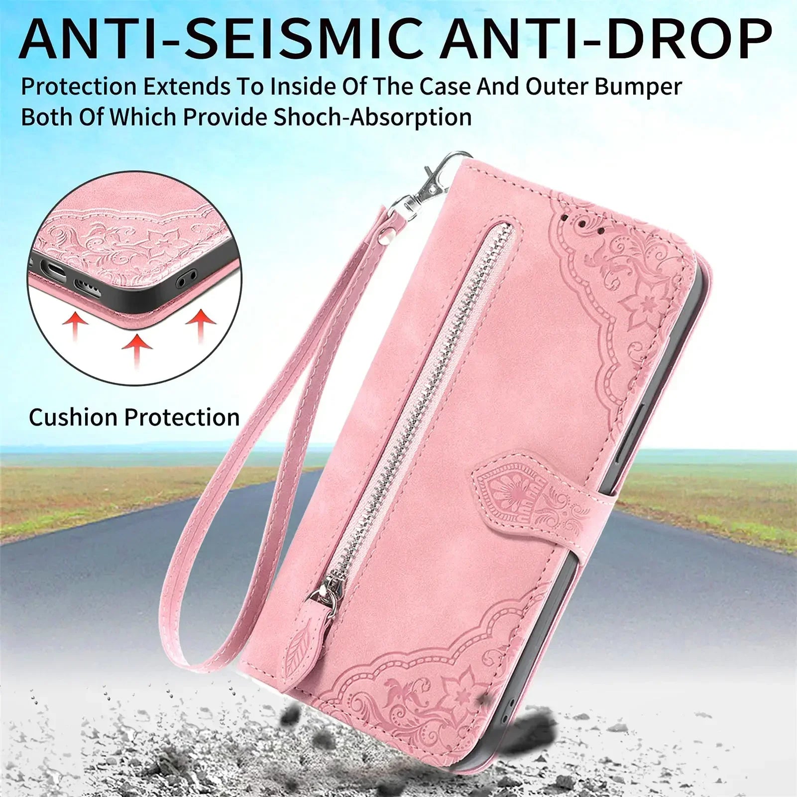 Anti-Scratch Magnetic Zipper Leather Flip Wallet Google Case - DealJustDeal
