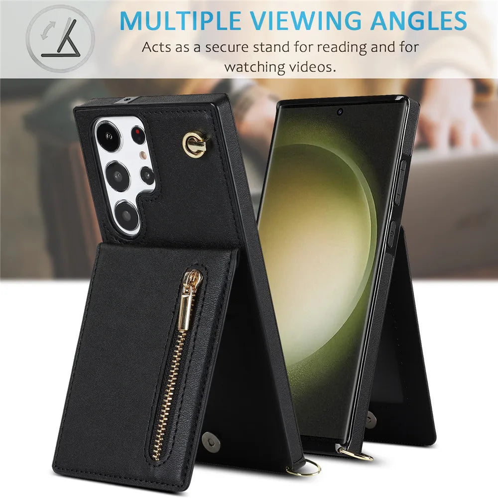 Matte Kickstand Cards Slot Zipper Wallet Galaxy Note Case - DealJustDeal