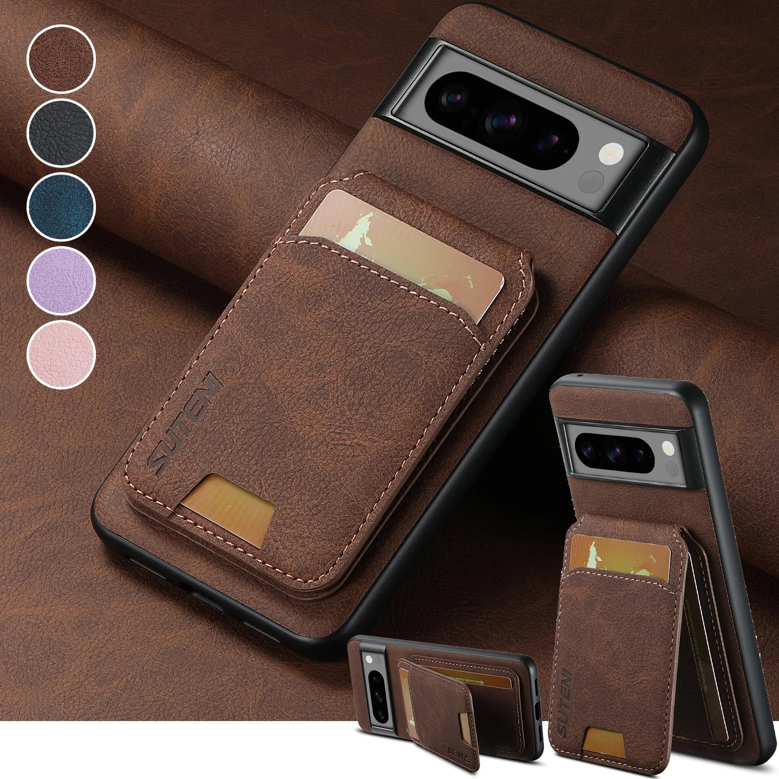 Leather Wallet Card Slot Magnetic Google Case - DealJustDeal