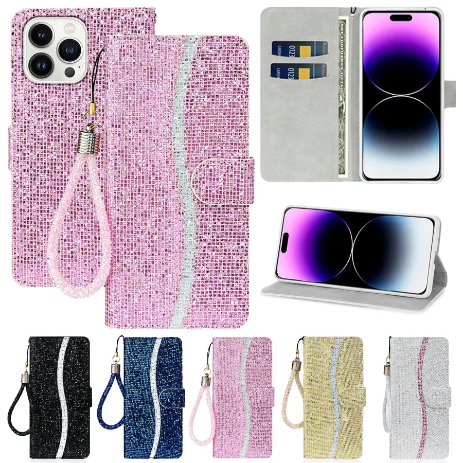 Glitter Anti-fall Wallet Flip Leather iPhone Case - DealJustDeal