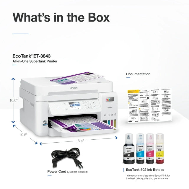 Epson EcoTank ET-3843 Wireless Color All-in-One Printer (C11CJ61205) - DealJustDeal